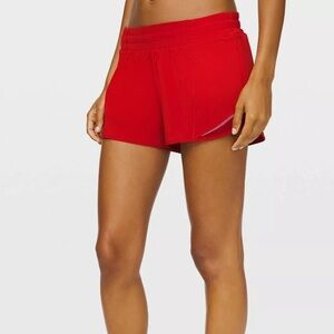 Lululemon Hotty Hot Low-Rise Lined Short 4”. Size 6 Tall. Dark red.